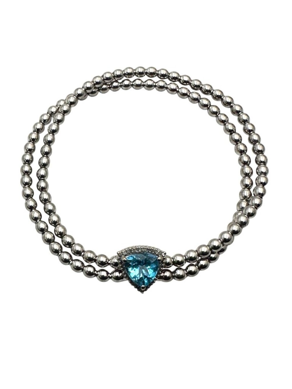 Blue Topaz Sterling Silver Bead Bracelet Adjustable Size 7 - 8 Inches - Picture 1 of 10